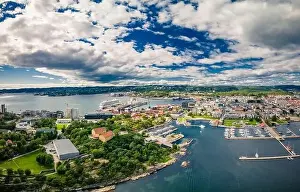Kristiansand Prints: Drone view of Kristiansand town and Kvadraturen from Oderoya, Norway