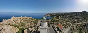 Capo Prints: Drone view at the lighthouse of Capo Testa near Santa Teresa di Gallura on Sardinia in Italy