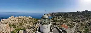 Capo Prints: Drone view at the lighthouse of Capo Testa near Santa Teresa di Gallura on Sardinia in Italy
