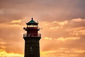 Mecklenburg Vorpommern Prints: drone view of lighthouses in sunset from northern part of island of Ruegen - called Kap Arkona