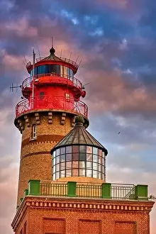 drone view of lighthouses in sunset from northern part of island of Ruegen - called Kap Arkona
