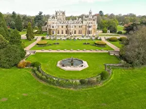 Top Down View Prints: Drone view of the magnificent 18th century hall now turned into a premier hotel