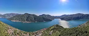 San Salvatore Prints: Drone view at Morcote and lake Lugano on Switzerland