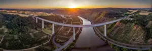Rheinland Prints: Drone view above Mosel river in Germany