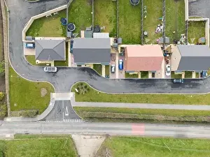 Top Down View Prints: Drone top down view of a new housing development previously on a brown field site in the heart of the English