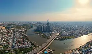 Ho Chi Minh Prints: Drone view photo of Ho Chi Minh city skyline in morning