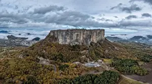 Butte Prints: A drone view of the Pietra di Bismantova mesa and mountain landscape near Castelnovo ne Monti