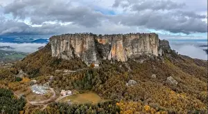 Butte Prints: A drone view of the Pietra di Bismantova mesa and mountain landscape near Castelnovo ne Monti