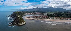 Northern Spain Prints: Drone view of Ribadesella and the Sella River estuary on the north coast of Spain in Asturias
