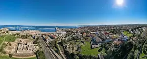 Drone view at the roman archaeological site of Porto Torres on Sardinia in Italy