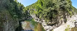 Drone view at the roman bridge of Intragna on the italian part of Switzerland