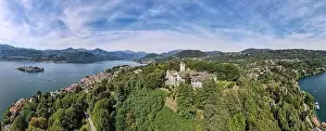 Vacation Village Prints: Drone view at the sacred mount Orta and San Giulio island on Italy