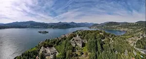 Vacation Village Prints: Drone view at the sacred mount Orta and San Giulio island on Italy