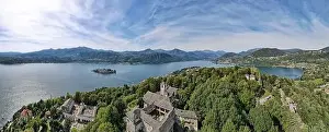 Vacation Village Prints: Drone view at the sacred mount Orta and San Giulio island on Italy