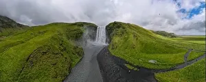Skogafoss Prints: Drone view at Skogafoss waterfall on iceland