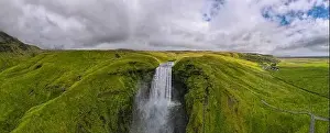 Skogafoss Prints: Drone view at Skogafoss waterfall on iceland