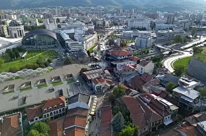 A drone view of Skopje, North Macedonia