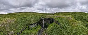 Drone view at Svartifoss waterfall on Skaftafell national park in Iceland