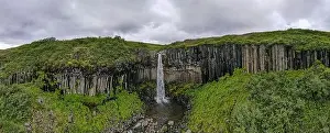 Hexagonal Prints: Drone view at Svartifoss waterfall on Skaftafell national park in Iceland