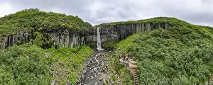 Hexagonal Prints: Drone view at Svartifoss waterfall on Skaftafell national park in Iceland