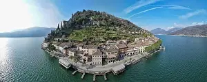 Lugano Prints: Drone view at the traditional village of Morcote on Switzerland