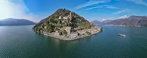 Lugano Prints: Drone view at the traditional village of Morcote on Switzerland