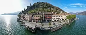 Lugano Prints: Drone view at the traditional village of Morcote on Switzerland
