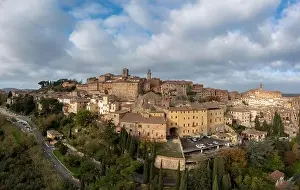 Smalltown Prints: A drone view of the Tuscan hilltop village and wine capital of Montepulciano