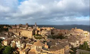 Smalltown Prints: A drone view of the Tuscan hilltop village and wine capital of Montepulciano