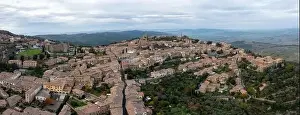 Smalltown Prints: Drone view of the Tuscan hilltop village and wine capital of Montepulciano