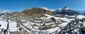 Panorama Peak Prints: Drone view at the village of Engelberg on the Swiss alps