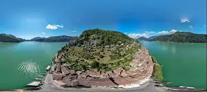 Green Lake Prints: Drone view at the village of Morcote on lake Lugano in the italian part of Switzerland