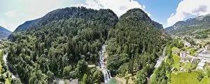 Drone view at the waterfall of Piumogna near Faido on the Swiss alps