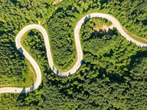 Bent Prints: Drone view of the winding road from Domanic Town of Kutahya to Inegöl direction