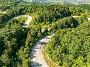 Bent Prints: Drone view of the winding road from Domanic Town of Kutahya to Inegöl direction