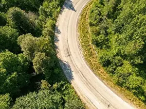 Bent Prints: Drone view of the winding road from Domanic Town of Kutahya to Inegöl direction