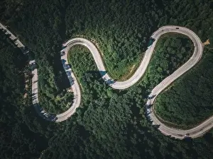 Winding Road Prints: Drone view of the winding road from Domanic Town of Kutahya to Inegol direction