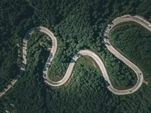 Winding Road Prints: Drone view of the winding road from Domanic Town of Kutahya to Inegöl direction