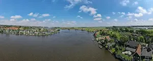 Windmills Prints: Drone view at the Windmills of Zaanse Schans near Amsterdam on Holland