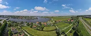 Windmills Prints: Drone view at the Windmills of Zaanse Schans near Amsterdam on Holland