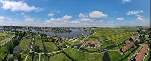 Windmills Prints: Drone view at the Windmills of Zaanse Schans near Amsterdam on Holland