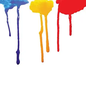 Spilling Prints: drops of paint flowing on a white background