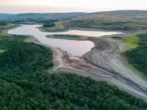 Parched Prints: Drought conditions are shown through drone shots of Stocks Reservoir Hodder valley in the Forest of Bowland