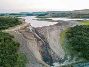 Parched Prints: Drought conditions are shown through drone shots of Stocks Reservoir Hodder valley in the Forest of Bowland