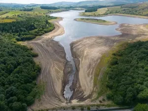 Parched Prints: Drought conditions are shown through drone shots of Stocks Reservoir Hodder valley in the Forest of Bowland