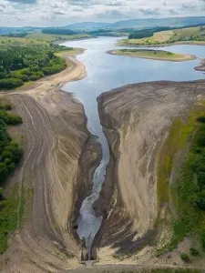 Parched Prints: Drought conditions are shown through drone shots of Stocks Reservoir Hodder valley in the Forest of Bowland