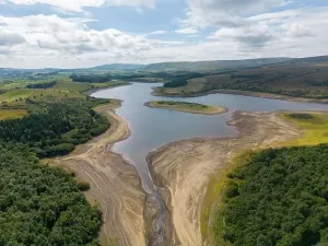 Parched Prints: Drought conditions are shown through drone shots of Stocks Reservoir Hodder valley in the Forest of Bowland