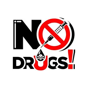 Prohibited Prints: No drugs allowed sign. Vector placard on transparent background
