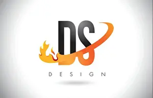 Flames Prints: DS Ds Letter Logo Design with Fire Flames and Orange Swoosh Vector Illustration