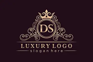 Initial Letter Prints: DS Initial Letter Gold calligraphic feminine floral hand drawn heraldic monogram antique vintage style luxury logo